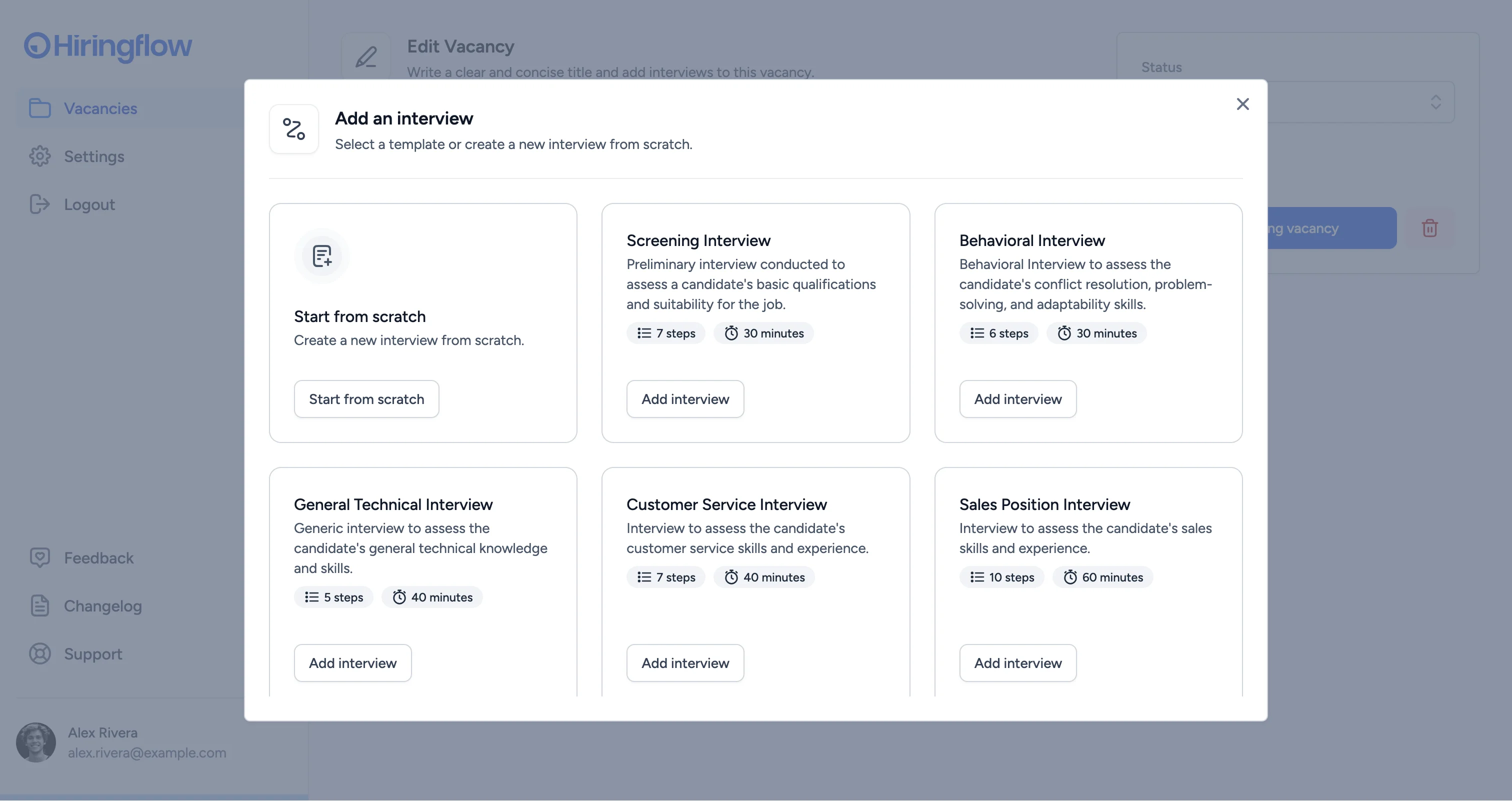 Hiringflow interview templates and starter questions